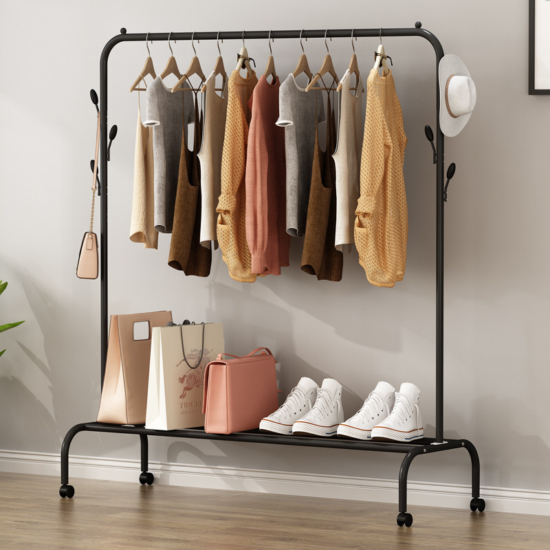 Simple clothes drying rack floor-to-ceiling household single-rod folding coat rack balcony drying rack bedroom cool hanging clothes rack