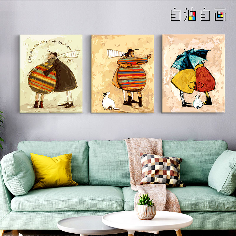 Self-oil self-painting Couple digital oil painting Living room DIY hand coloring painting Character hand-painted coloring decorative hanging painting