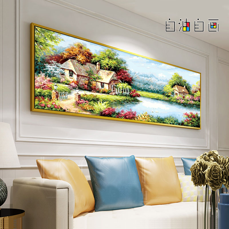Self-oil self-painting Digital oil painting DIY coloring painting Landscape landscape oil painting Hand-painted filling living room decoration painting