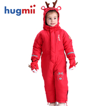 hugmii childrens ski clothes one-piece male and female children outdoor mountaineering clothes thick warm ski three-dimensional shape wear-resistant