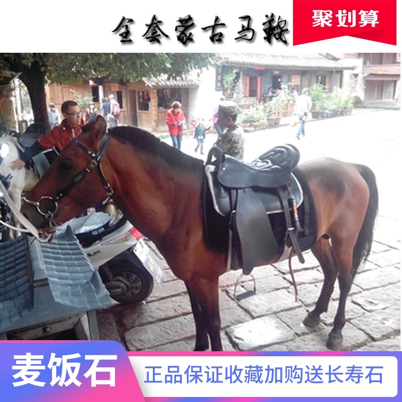 Inner Mongolia saddle harness riding supplies Riding utensils Steel skeleton tourist saddle belt Leg guard Stirrup full set of leather accessories