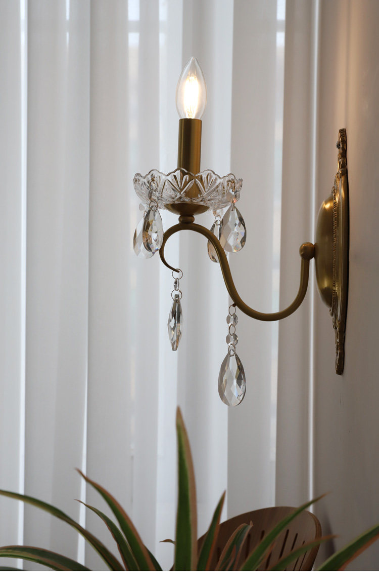 Бра 洛西可 法式复古水晶壁灯 欧式美式卧室床头客厅过道楼梯全铜壁灯