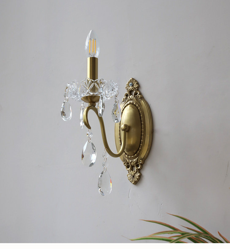 Бра 洛西可 法式复古水晶壁灯 欧式美式卧室床头客厅过道楼梯全铜壁灯