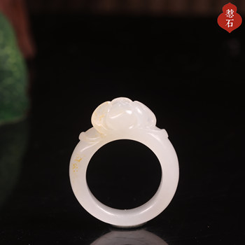 Hotan white jade seed material 17mm step by step lotus ring