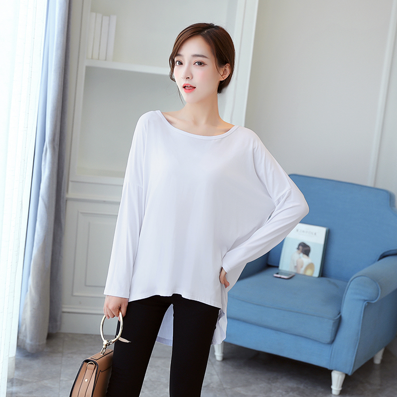 Korean version of the inner clothes women's long-sleeved medium-long version of Modal loose large size front short back long T-shirt top