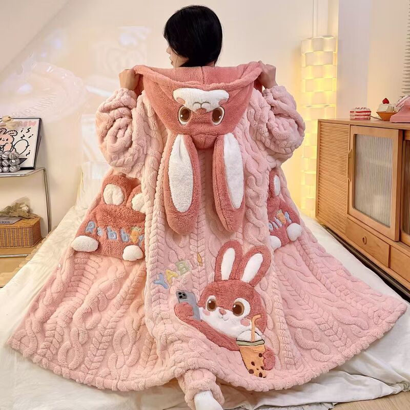 Boys and Girls Pajama Set, Large Children's Home Wear, Autumn and Winter Outerwear, Hooded Pajamas, Coral Fleece Two-Piece Robe Set