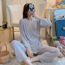 Postpartum clothing summer ultra-thin style postpartum feeding in May ice silk maternity nursing pajamas modal home clothes set