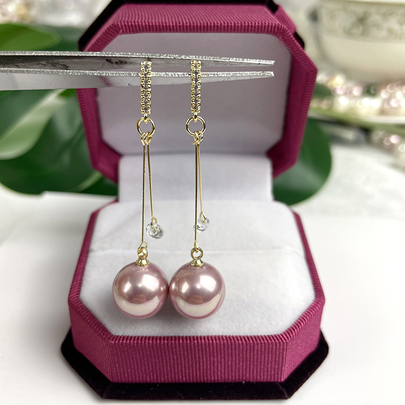 Xia Xin women's S925 silver shell bead earrings natural mother-of-pearl imitation pearl earrings earrings all-match white purple