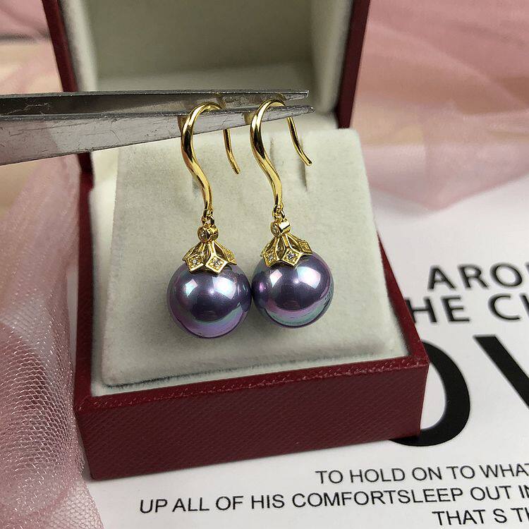 New S925 Silver Hexagonal Diamond Shell Bead Earrings Pendant Set Natural Mother Shell Imitation Pearl Earrings White