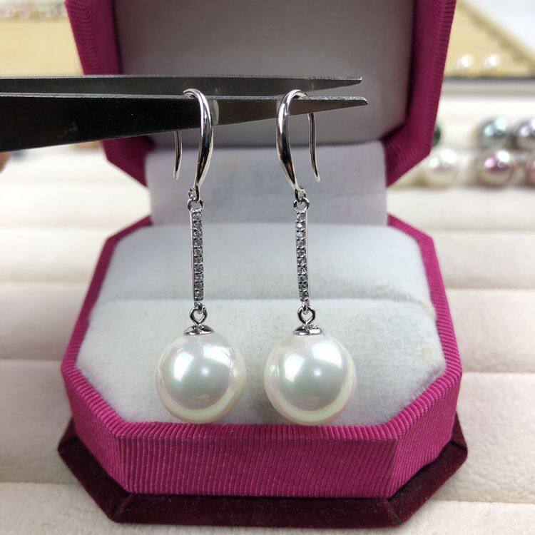 925 silver diamond straight female simple shell bead earrings natural mother-of-pearl imitation pearl earrings earrings purple fashion