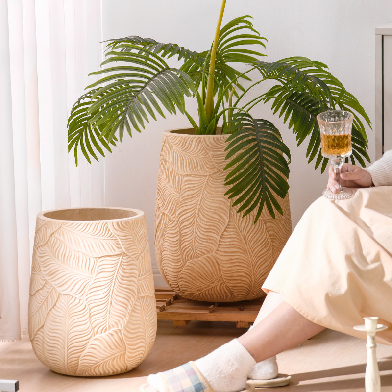 Retro cement flower pot large number balcony Millennium wood dragon blood tree lilies Bamboo and lemon tree domestic flower pots-Taobao