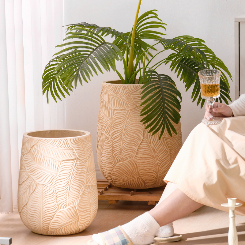 Luxurious and High-End Magnesium Clay Flower Pot, Large Size, Suitable for Monstera, Peace Lily, Bird of Paradise, Lemon Tree, Tall Floor-Standing Large Flower Pot