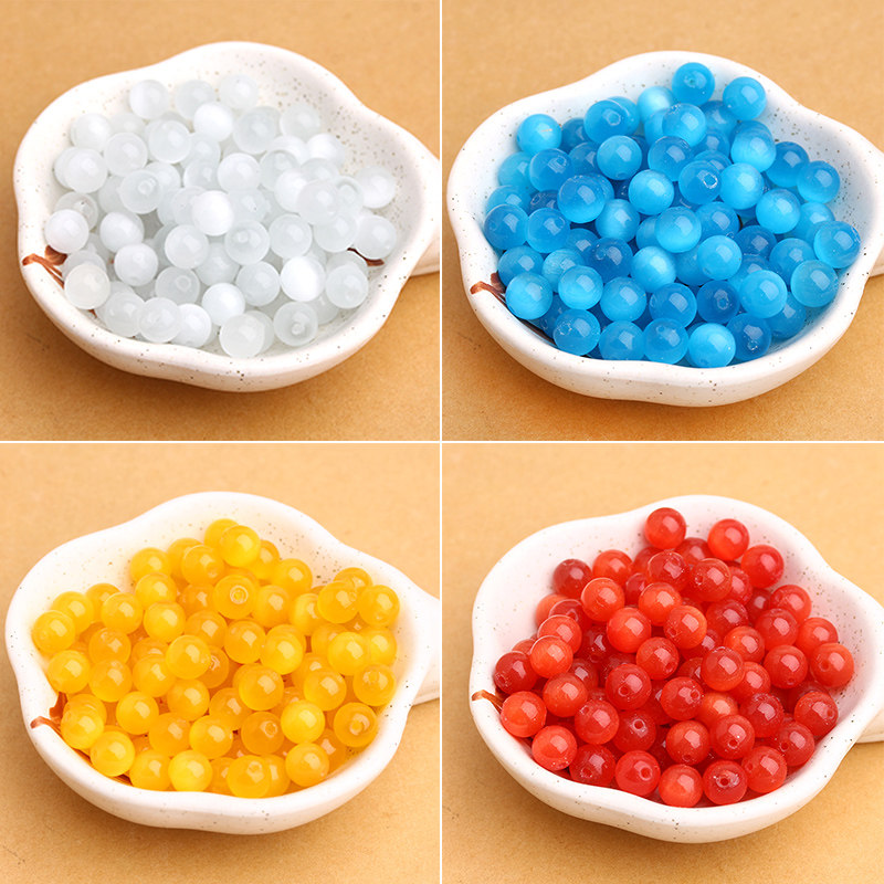 White Blue Cat Eye Stone Loose Beads Diy Handmade Ornament String Beads Multicolored Crystal Semi-finished Hand Alchemy Necklace Accessories Material