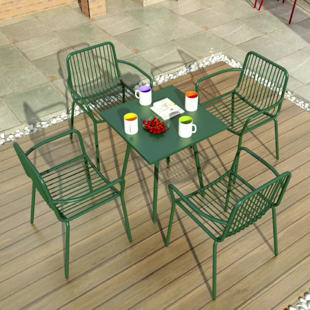Modern simple outdoor iron square tablesOutdoor courtyard garden table open air waterproof sunscreen table combination