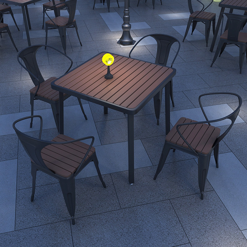 Modern minimalist outdoor table and chair combination outdoor courtyard square table open-air garden balcony three-piece set square dining table