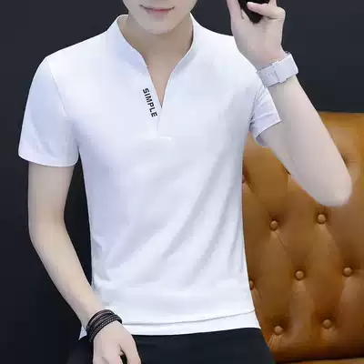 Short-sleeved T-shirt men's slim trend simple summer cotton fashion handsome V-neck white Joker thin shirt cs