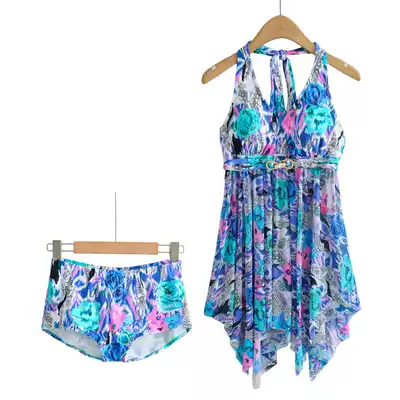 Hot spring women's swimsuit shorts conservative boxer print two-piece swimsuit anti-chlorine quick-drying clothes seaside swimming YZ5066