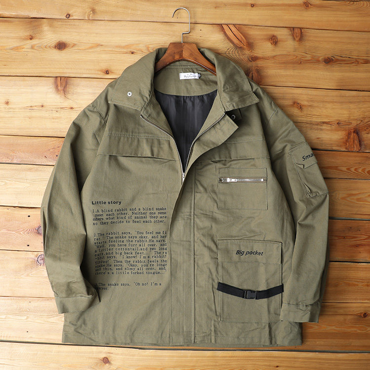 2022 Spring new foreign trade pure cotton washed loot with large version jacket jacket male clothing student tide 100 lap blouses