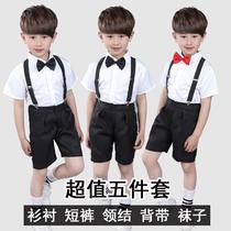  Boy black shorts white shirt suit shirt student short sleeve braces 61 children acting out 