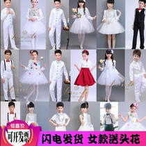 New Years Day Childrens Performance Playboy Dress Lady Long Sleeve White Sequel Princess Choir Fluffy Skirt Boy Acting Suit