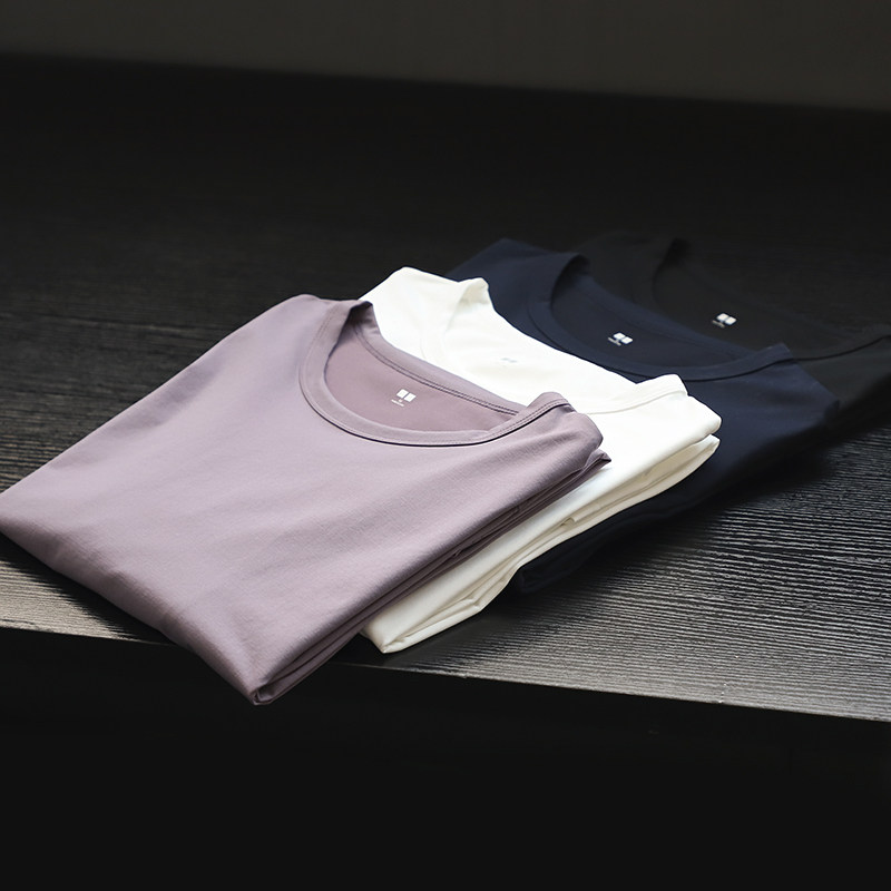 T1900 island country tail material washable with good fabric autumn clothing men's round collar pure colour long sleeves T-shirt