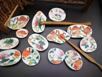 Group J Pastel old porcelain pieces Ancient porcelain tea shelving Qing Republic of China Plum Orchid Bamboo Peach Lotus Chrysanthemum Peony Flower Buddha Hand Fushou Peach
