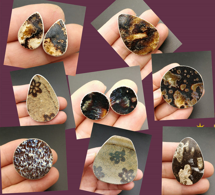 Large sheet Song Daiji Kiln Ancient Porcelain Sheet specimen kilns have been polished with silver pendant design materials