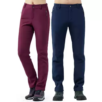 TECTOP exploration autumn and winter couples for men and women outdoor warm windproof sports mountaineering hiking plus velvet soft shell pants