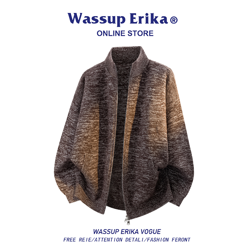 Wassup Erika Retro Tie-Dye Knitted Cardigan Sweater Men's New Autumn Style Loose Casual Versatile Jacket Wassup Erika Retro Tie-Dye Knitted Cardigan Sweater Men's New Autumn Style Loose Casual Versatile Jacket