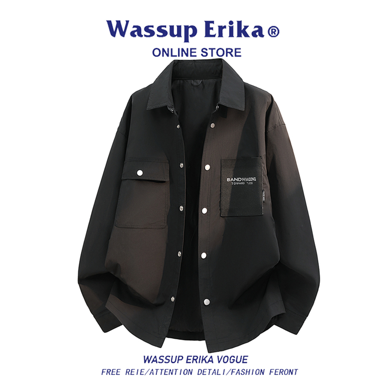 Wassup Erika Japanese Style Shirt for Men 2026 Autumn New Workwear Lapel Shirt Loose Long-Sleeve Jacket Wassup Erika Japanese Style Shirt for Men 2026 Autumn New Workwear Lapel Shirt Loose Long-Sleeve Jacket