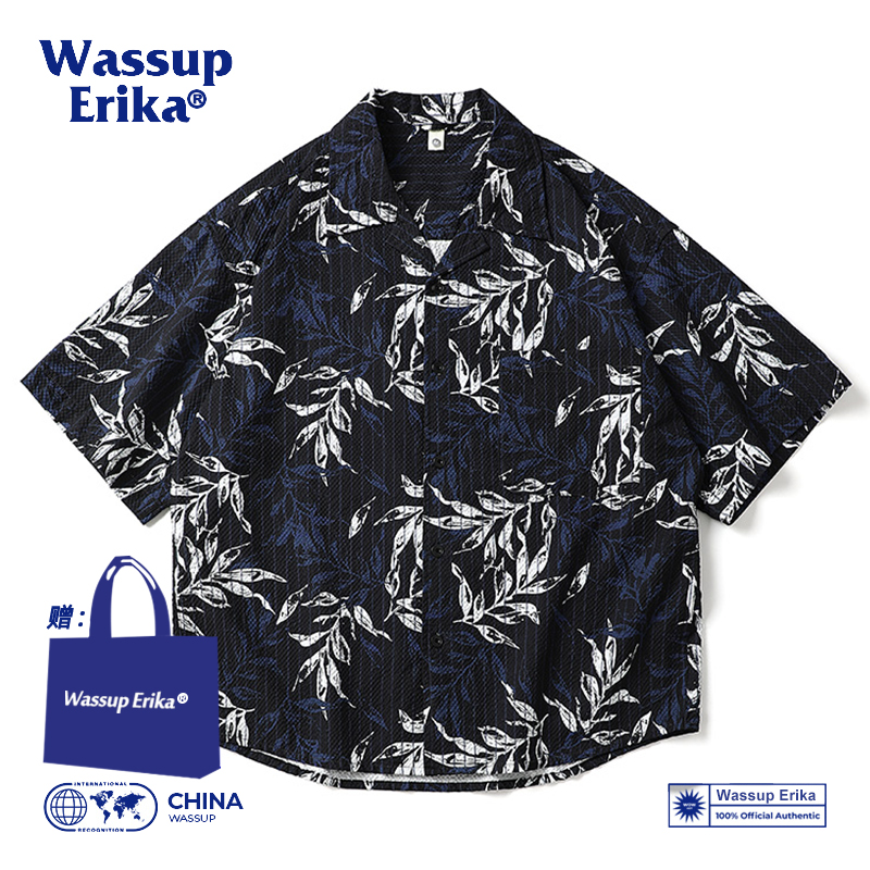 WASSUP ERIKA キューバンカラー 半袖 花柄シャツ メンズ 2025夏 人気 単品 ハワイアン ビーチシャツ