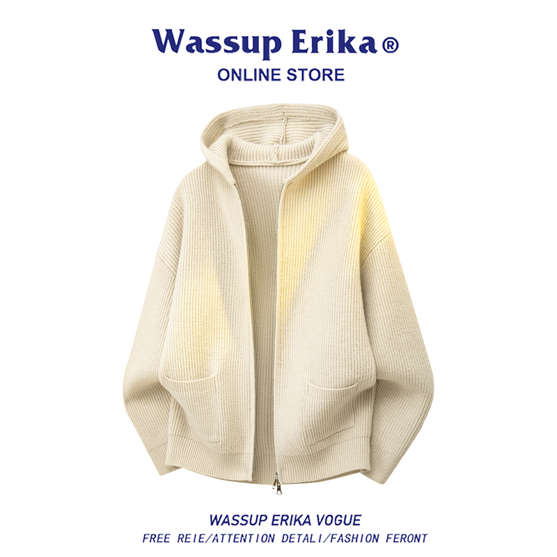 Wassup Erika Casual Style Solid Color Hooded Cardigan Sweater Men's Autumn Versatile Stylish Knitwear Jacket