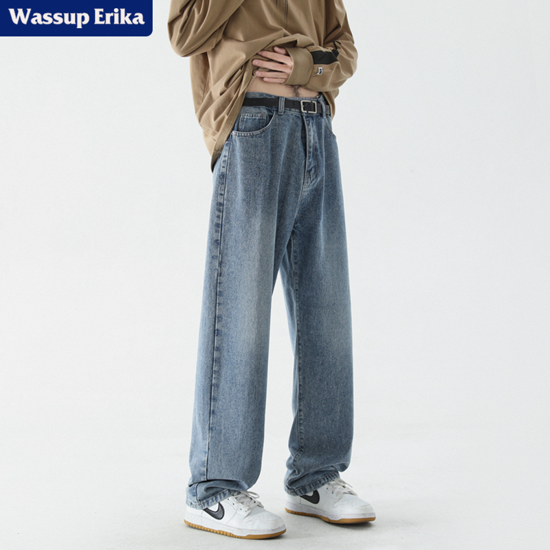 WASSUP ERIKA American retro denim jeans men's spring autumn season 2023 new loose straight drum men's pants-Taobao