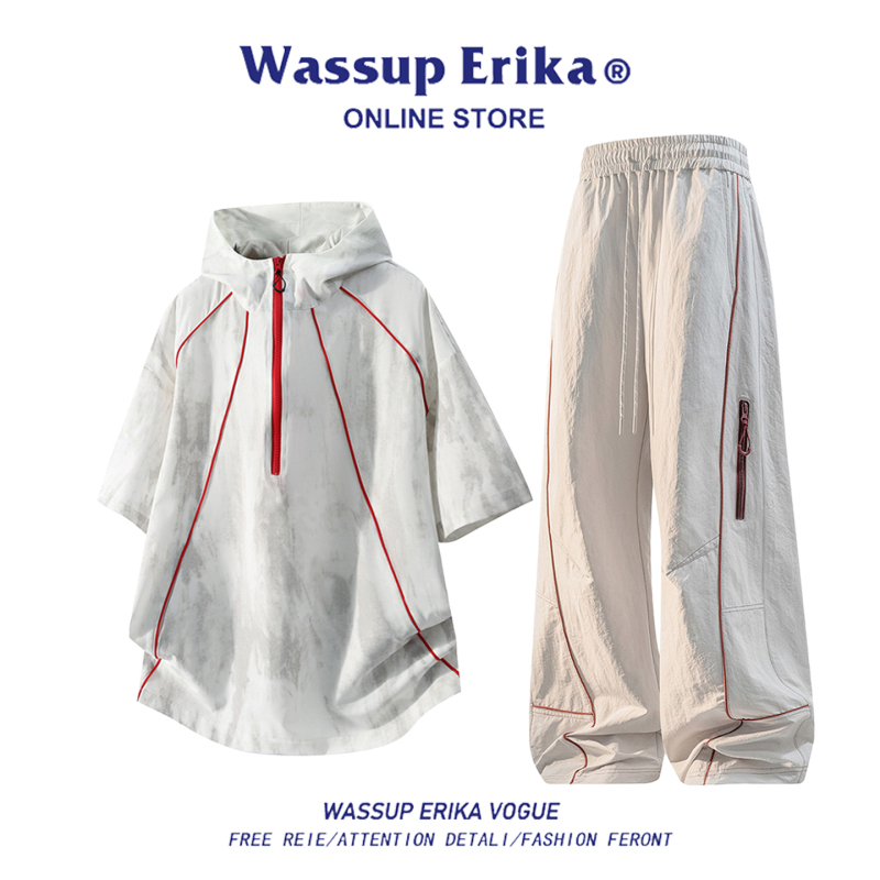 Wassup Erika New Summer Half-Zip Sports Suit for Men and Teenagers, Casual and Stylish Two-Piece Set