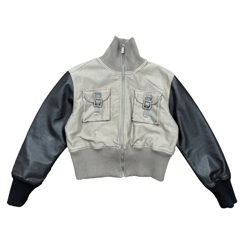 Richill Melancholy 26Ss Khaki Green French Mole Leather Double-Pocket Ribbed Leather Sleeve Jacket