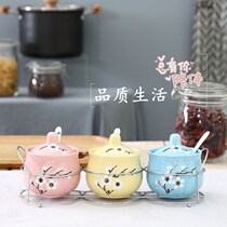 Kitchen creative ceramic storage tank Three-piece seasoning box set combination Household seasoning bottle salt and sugar tank seasoning tank