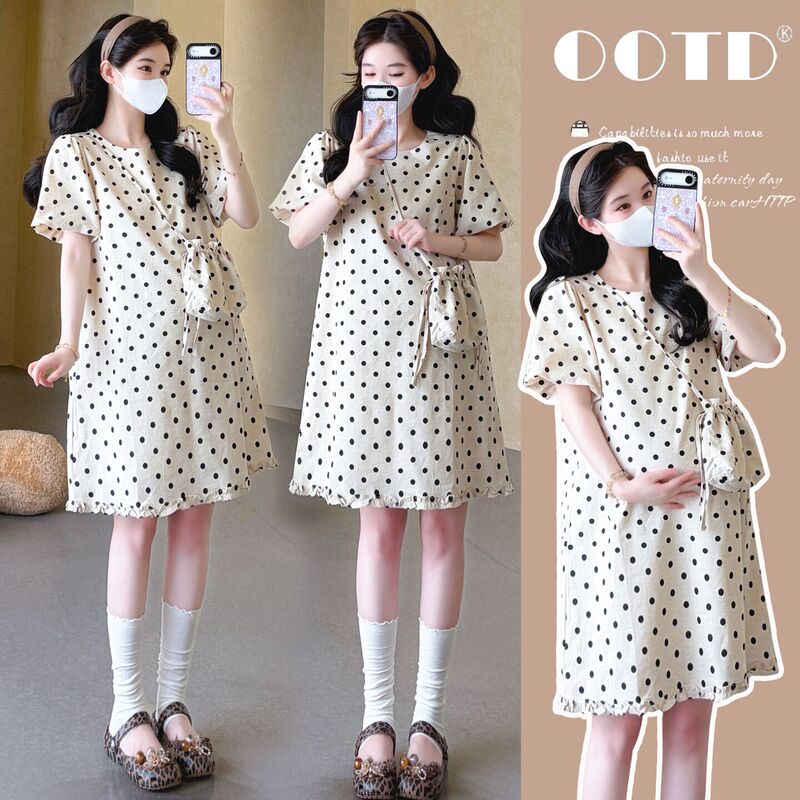 Maternity Wear 2026 New Summer Dress Loose Retro Polka Dot Skirt Short Style French Style Outfit Set for Pregnancy Maternity Wear 2026 New Summer Dress Loose Retro Polka Dot Skirt Short Style French Style Outfit Set for Pregnancy