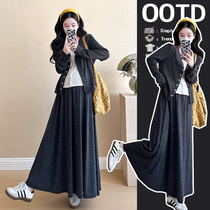 Maternity wear autumn suit casual 2024 new fashion top skirt two-piece set spring and autumn loose skirt