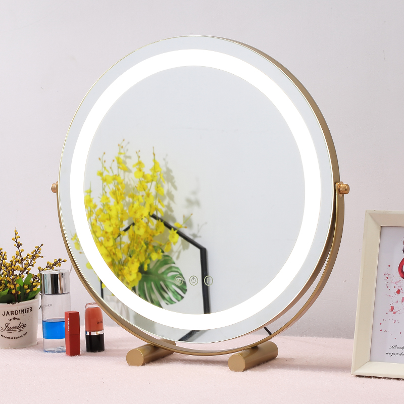 Mika makeup mirror desktop led with light net red dormitory charging girl round mirror desktop large vanity mirror