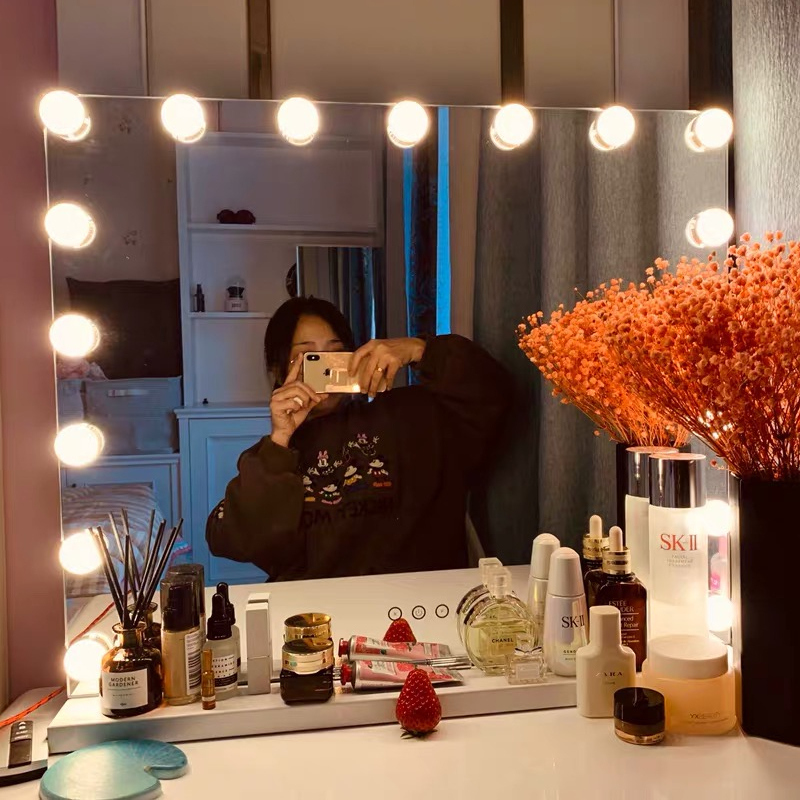 Mika makeup mirror with lamp charging large desktop LED lamp ins net red makeup mirror fill light wall hanging high-definition mirror
