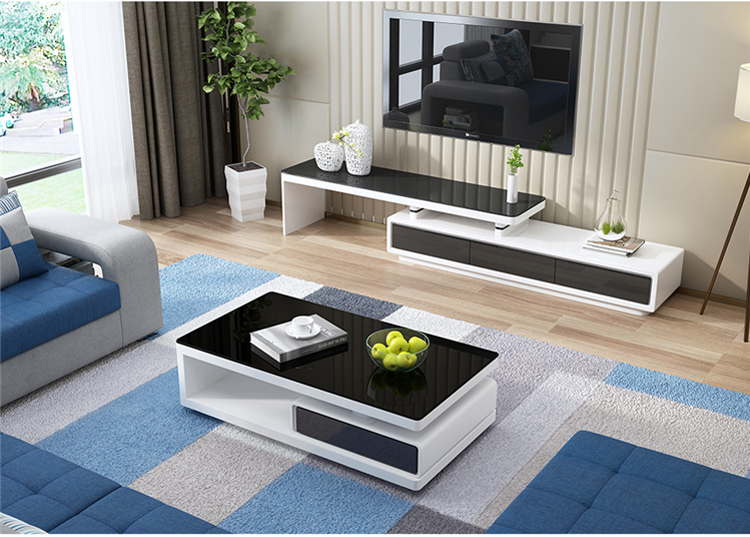 Bàn cà phê tối giản hiện đại Tủ tivi thời trang kính cường lực Bàn cà phê sơn phòng khách tròn đồ nội thất có ngăn kéo - Bộ đồ nội thất giường ngủ