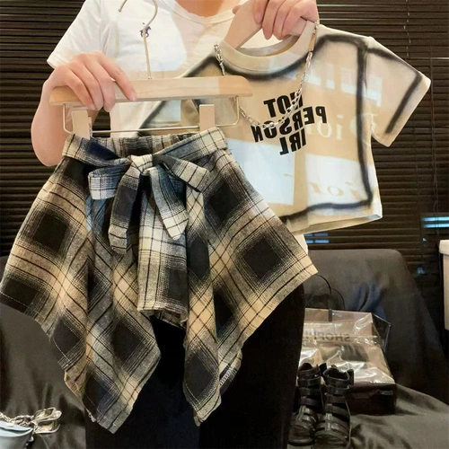 Комплект, летняя футболка с коротким рукавом с буквами