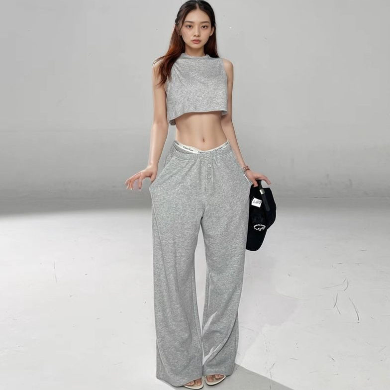 Angelapopewang Black King Gray Button Sweatpants Women's Summer Hot Girl Classic Versatile High-End Casual Pants Angelapopewang Black King Gray Button Sweatpants Women's Summer Hot Girl Classic Versatile High-End Casual Pants
