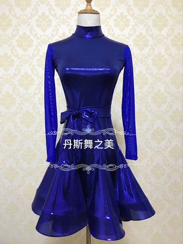 Import ultra-thin elastic laser metal girl Latin dance standard race dress performance oversized dress swing long sleeve ring