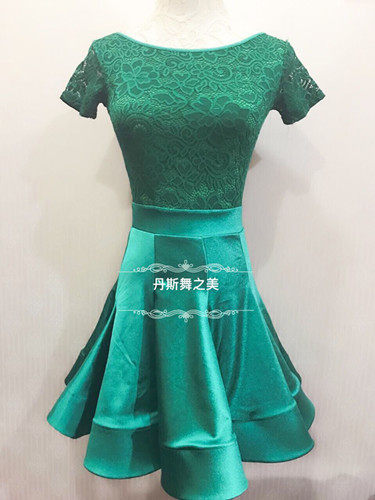 Embossed lace with imported flash elastic satin European and American same style girls' Latin dance standard competition performance skirt