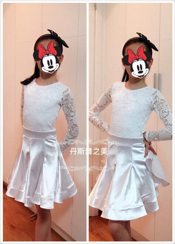 Release lace flash elastic satin children Latin standard match suit super large skirt swing