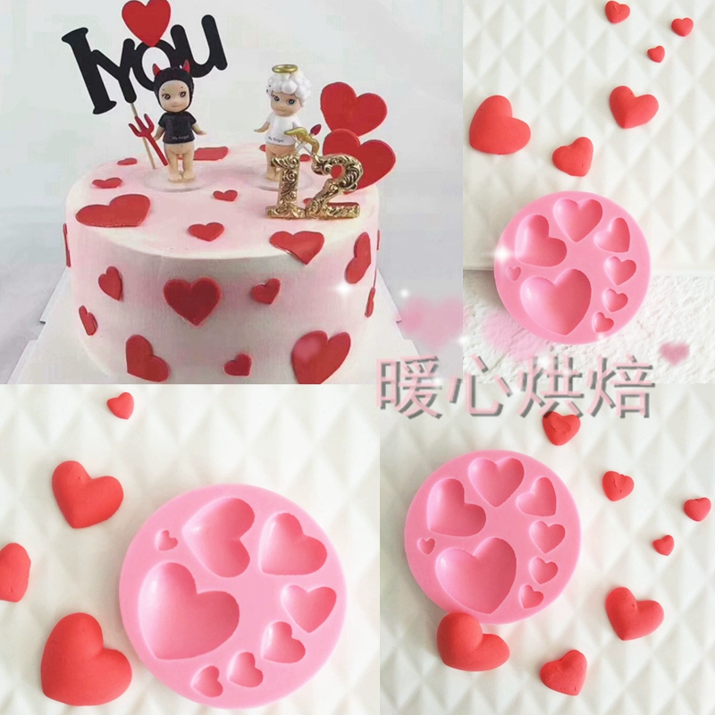 Trung Quốc Ngày Valentine Bánh trang trí Tình yêu Trái tim tròn Sôcôla Fondant Bánh Silicone Khuôn nướng Abrasives - Tự làm khuôn nướng