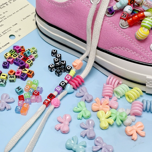 Акриловые бусины с буквами, аксессуар с бантиком, шнурки, аксессуары, в цветочек