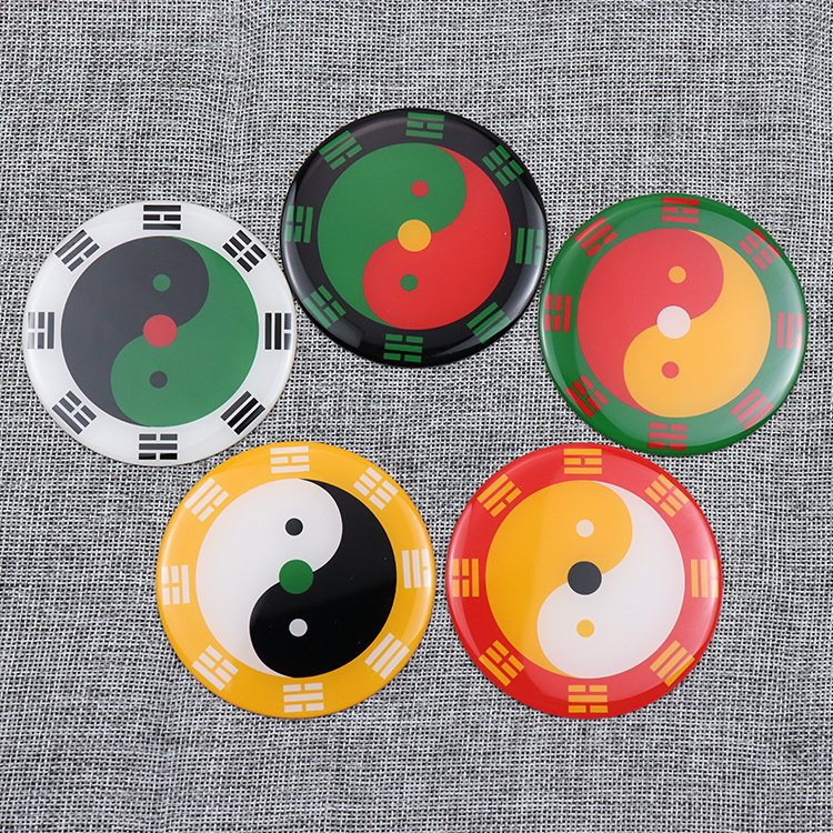 8cm Round Chinese-Style Decorative Brass Plaque with Tai Chi and Bagua Symbols, Wall Sticker for Corner Protection with Resin Coating