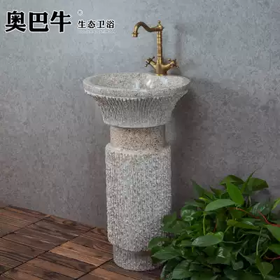 Stone outdoor European style column Basin Creative Villa marble round wash basin balcony bathroom washbasin sink